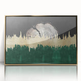 Framed abstract wall art featuring gold acrylic strokes and lines, showcasing a modern design ideal for contemporary decor. Perfect for enhancing living spaces.