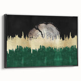 Framed canvas artwork showcasing an abstract design with bold strokes and lines in black, highlighting a modern aesthetic ideal for contemporary decor.