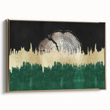 Framed canvas wall art featuring an abstract design with gold strokes and lines, showcasing a modern aesthetic ideal for contemporary home decor.