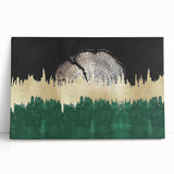 Abstract wall art featuring vibrant strokes and lines in shades of blue, orange, and gold, displayed on a stretched canvas, perfect for modern home decor.