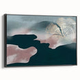Framed abstract wall art featuring dynamic strokes and lines in shades of black and gray, showcased from a side view to highlight the canvas texture and frame design.
