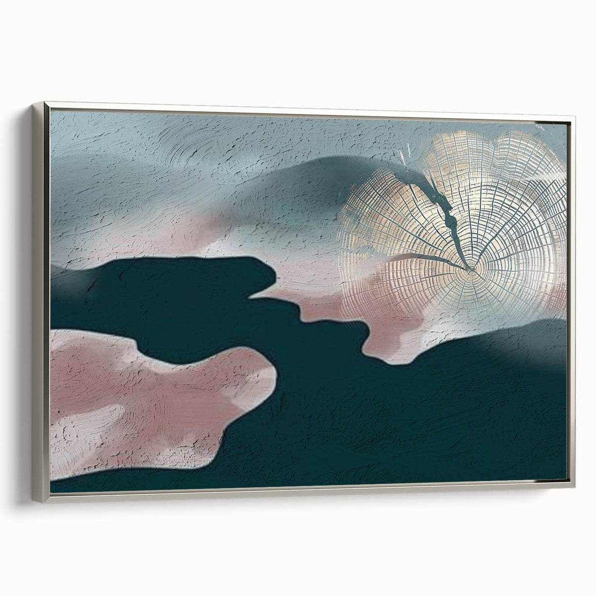 Framed wall art showcasing an abstract design with strokes and lines in hues of silver and gray, adding a modern touch to any interior decor.