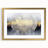 Abstract wall art featuring a collection of vibrant strokes and lines in gold and neutral tones, elegantly framed with a mat, ideal for modern home decor.