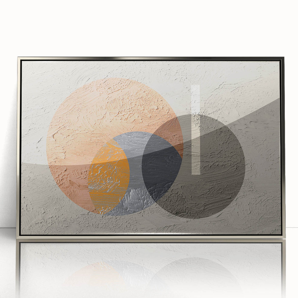 Framed acrylic wall art showcasing an abstract design with dynamic strokes and lines in silver tones, perfect for modern home decor. This piece adds elegance and depth to any interior space.