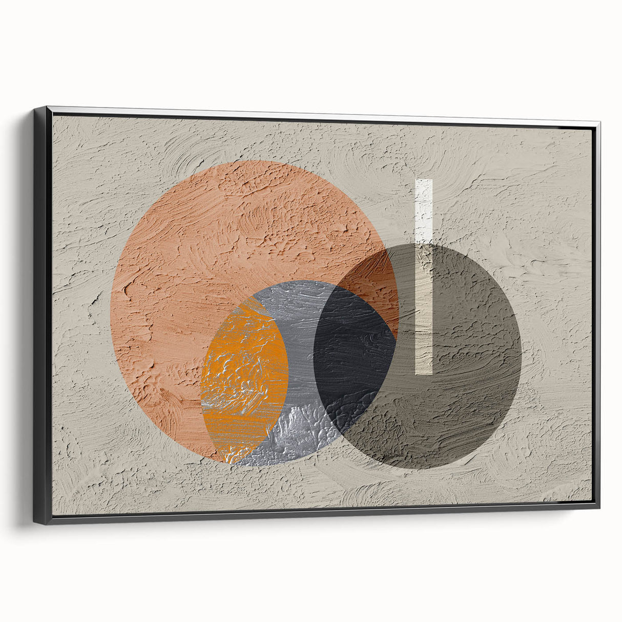 Framed canvas wall art showcasing an abstract design of colorful strokes and lines, featuring a sleek black frame, perfect for modern home decor.