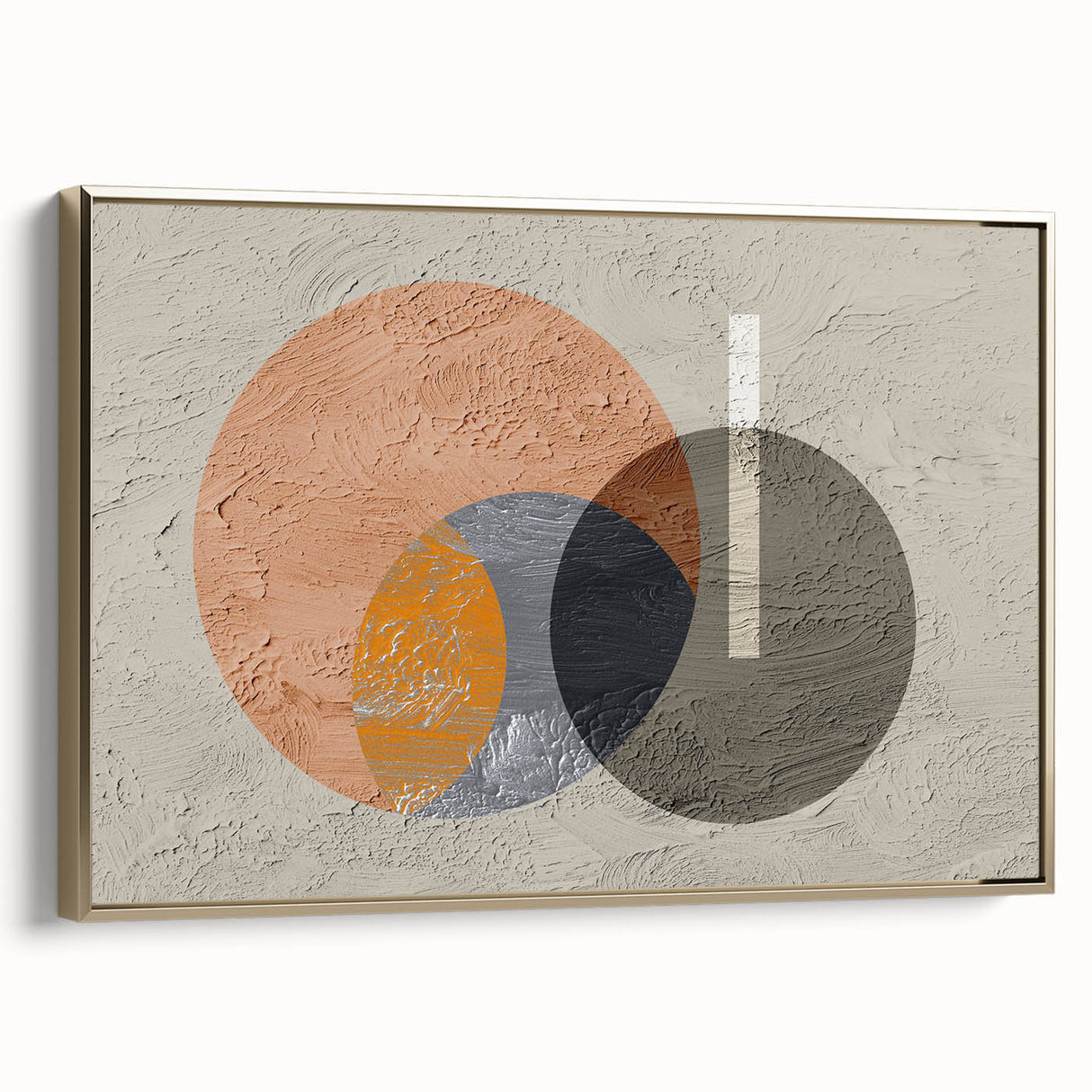 Framed canvas wall art showcasing an abstract design of gold strokes and lines, elegantly set against a white background, perfect for modern decor.