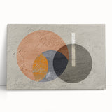 Abstract strokes and lines design on stretched canvas wall art, featuring vibrant colors of blue, yellow, and red, creating a modern aesthetic suitable for contemporary decor. The artwork leans against a neutral background, showcasing its unique texture and artistic flair.