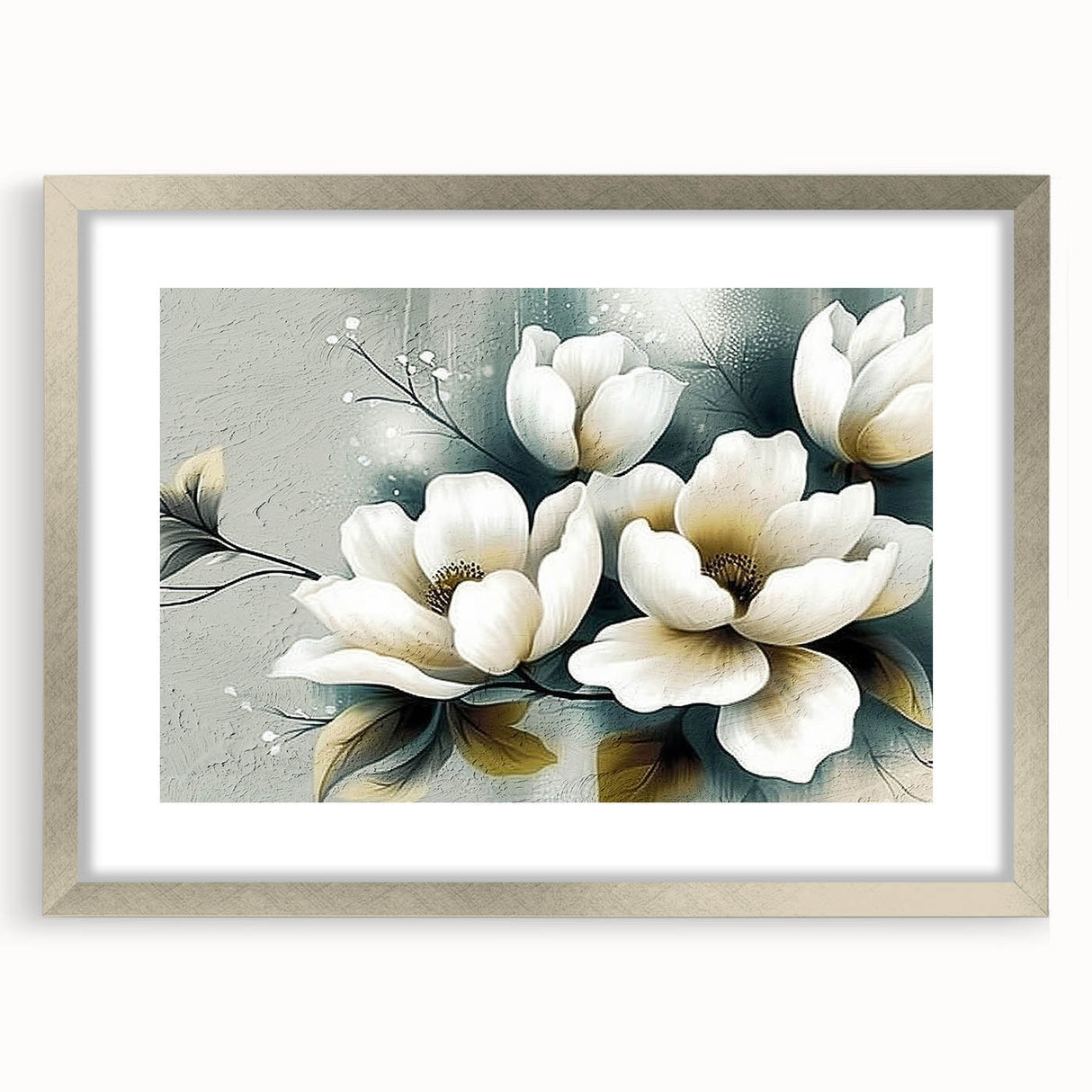 Abstract wall art featuring dynamic strokes and lines in a silver frame with a mat, showcasing a modern design perfect for contemporary interiors. This piece enhances aesthetic appeal and adds sophistication to any room decor.