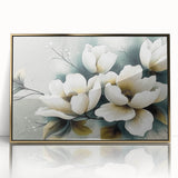 Framed wall art featuring an abstract design of colorful strokes and lines in gold and white, perfect for modern decor, adding elegance to any space.