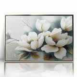 Framed wall art featuring an abstract design of colorful strokes and lines in silver and gray tones. Perfect for modern home decor, adding elegance to any room.