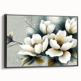 Framed wall art featuring an abstract design of colorful strokes and lines in a modern aesthetic, showcasing a sleek black frame and side view details.