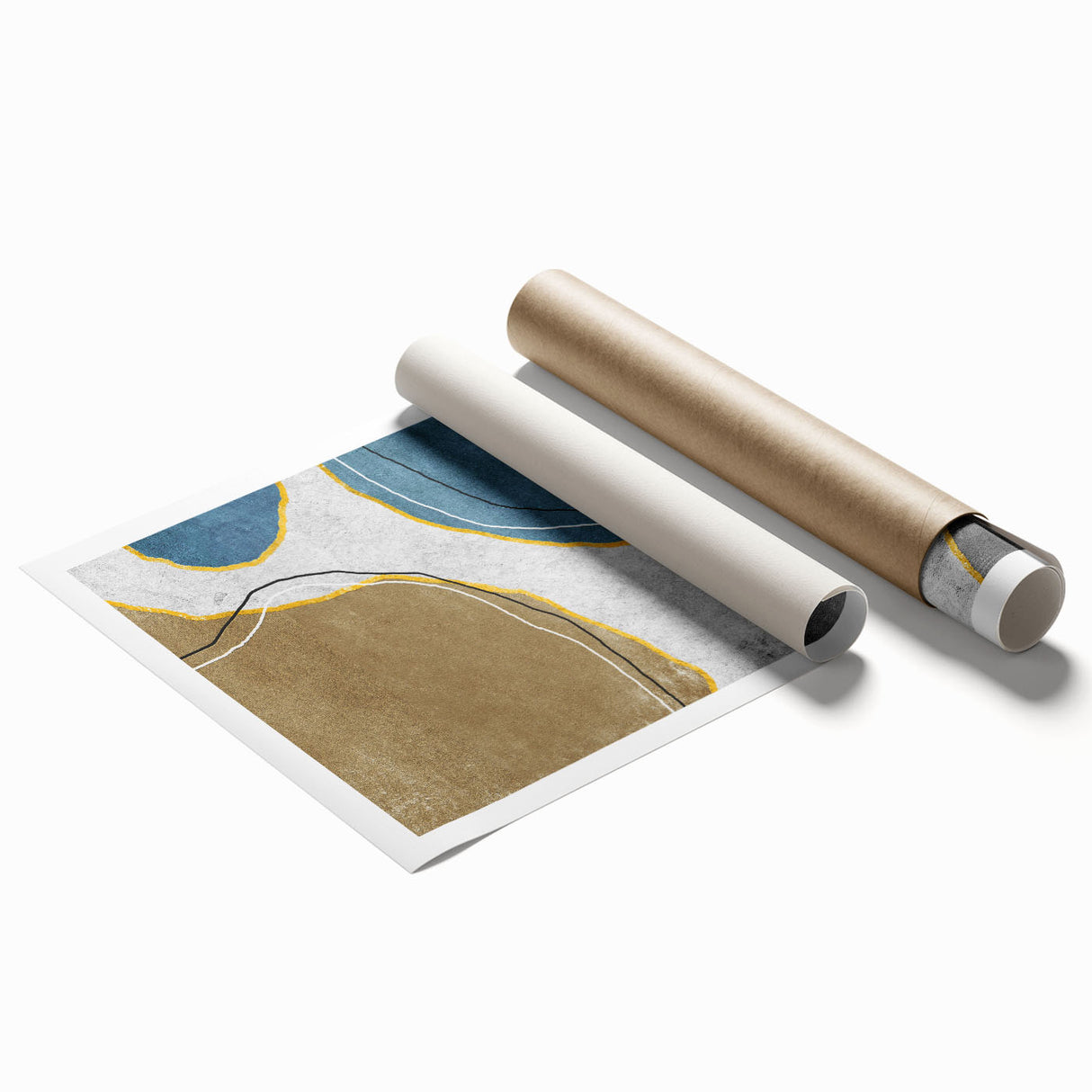 Abstract wall art print showcasing dynamic strokes and lines in vibrant colors, ideal for modern decor. Rolled and packaged securely for easy display.