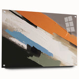 Abstract wall art design showcasing vibrant strokes and lines in a modern acrylic glass frame, elegantly displayed with decorative pins, ideal for contemporary decor.