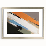 Abstract wall art showcasing dynamic strokes and lines in a silver frame, featuring a modern design with a mat, perfect for contemporary home decor.