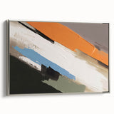 Framed canvas wall art showcasing an abstract design with silver strokes and lines, perfect for modern home decor, viewed from the side with a sleek profile.