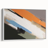 Framed canvas wall art featuring an abstract design with dynamic strokes and lines in white, perfect for modern decor. The artwork adds a contemporary touch to any space.