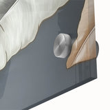 Close-up of an abstract wall art piece showcasing vibrant strokes and lines in bold colors, featuring a glossy acrylic glass finish, perfect for modern decor.