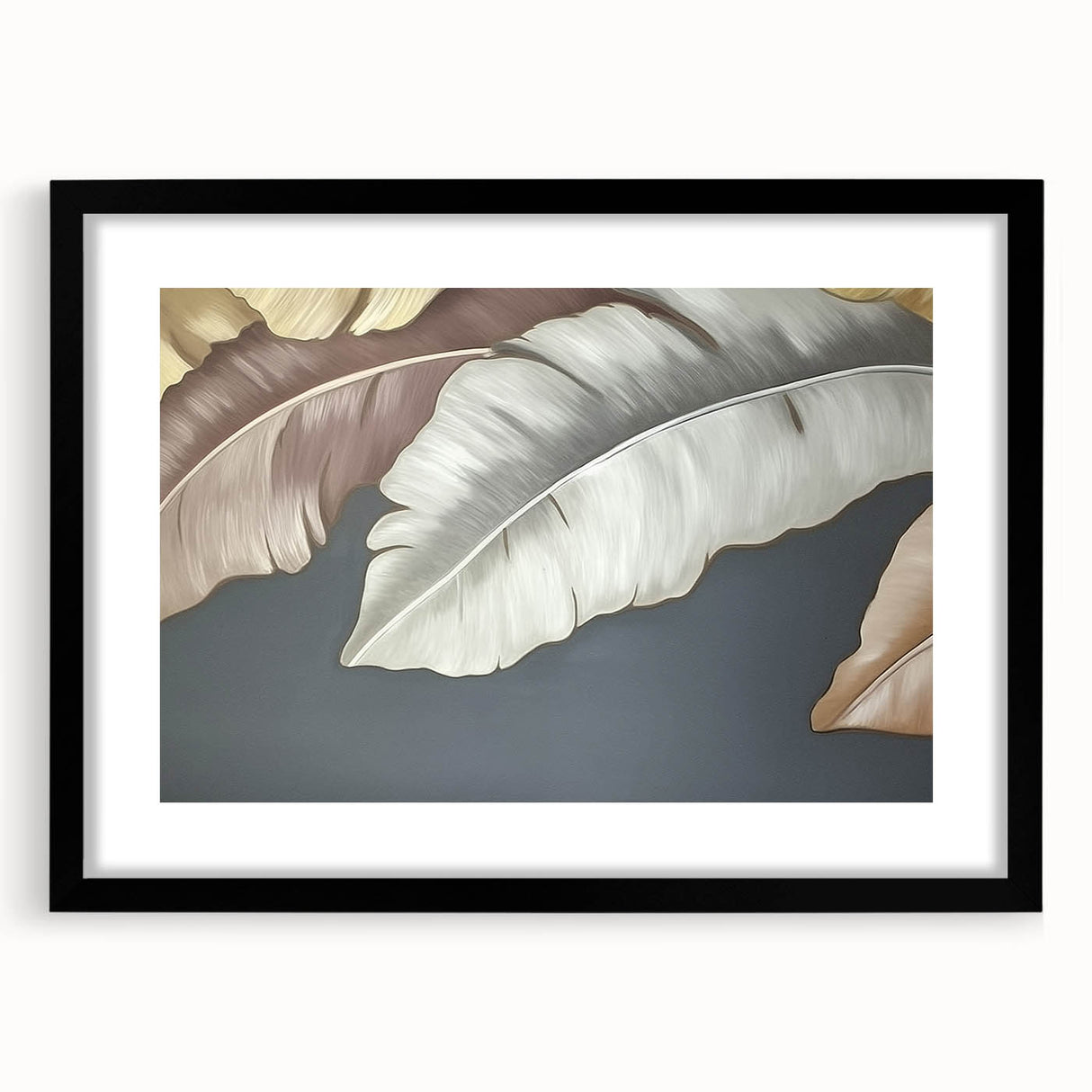 Abstract wall art featuring dynamic strokes and lines in a modern design, framed with a black mat, ideal for contemporary home decor.
