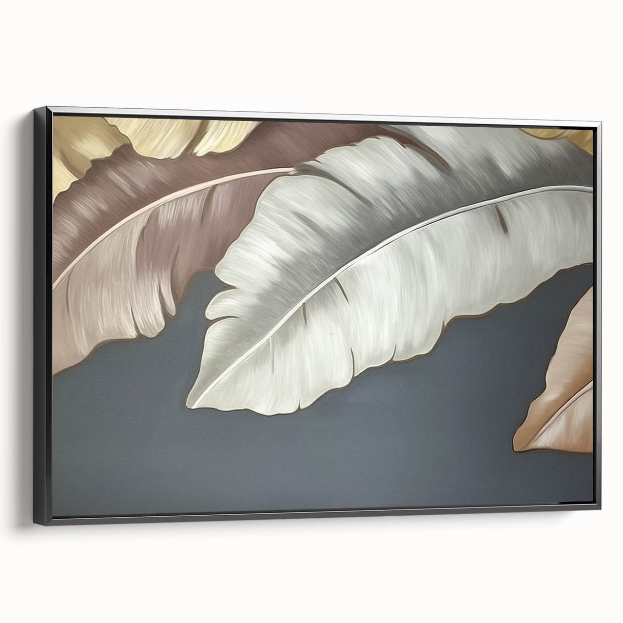 Framed canvas wall art showcasing an abstract design of strokes and lines in black and white, ideal for modern home decor, viewed from the side.