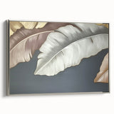 Framed canvas wall art displaying an abstract design of strokes and lines in calming silver tones, ideal for modern home decor. Perfect for adding elegance to living spaces.