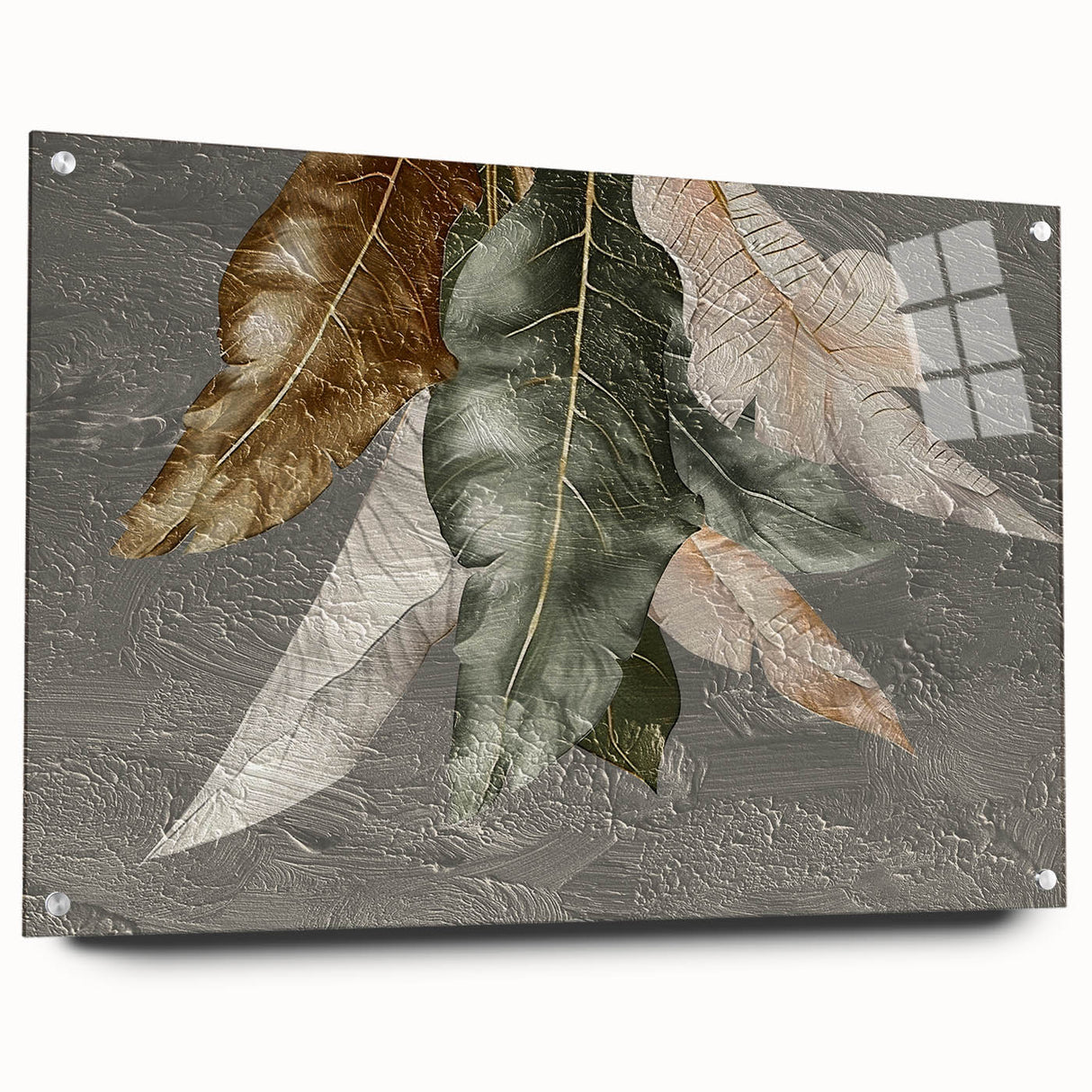 Abstract wall art featuring vibrant strokes and lines in a modern design, displayed with a side view showcasing pin mountings for easy hanging.