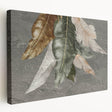 Stretched canvas artwork showcasing an abstract design with colorful strokes and lines, ideal for modern decor, displayed from a side view to highlight depth.
