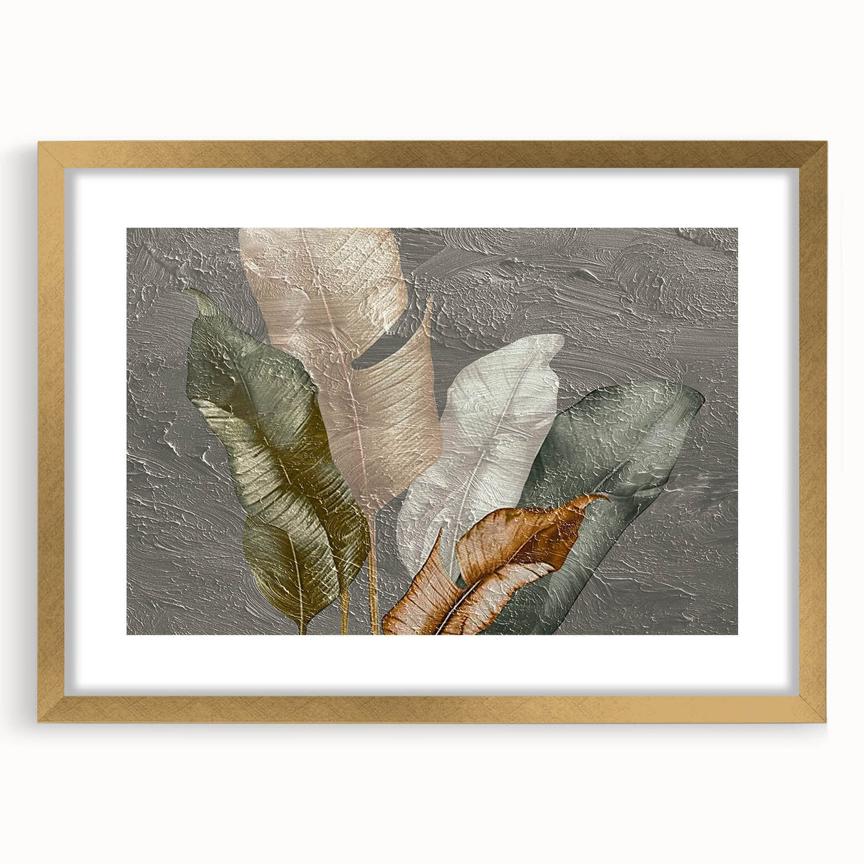 Abstract wall art featuring dynamic strokes and lines in a modern design, framed with a gold mat, showcasing a contemporary aesthetic ideal for home decor.