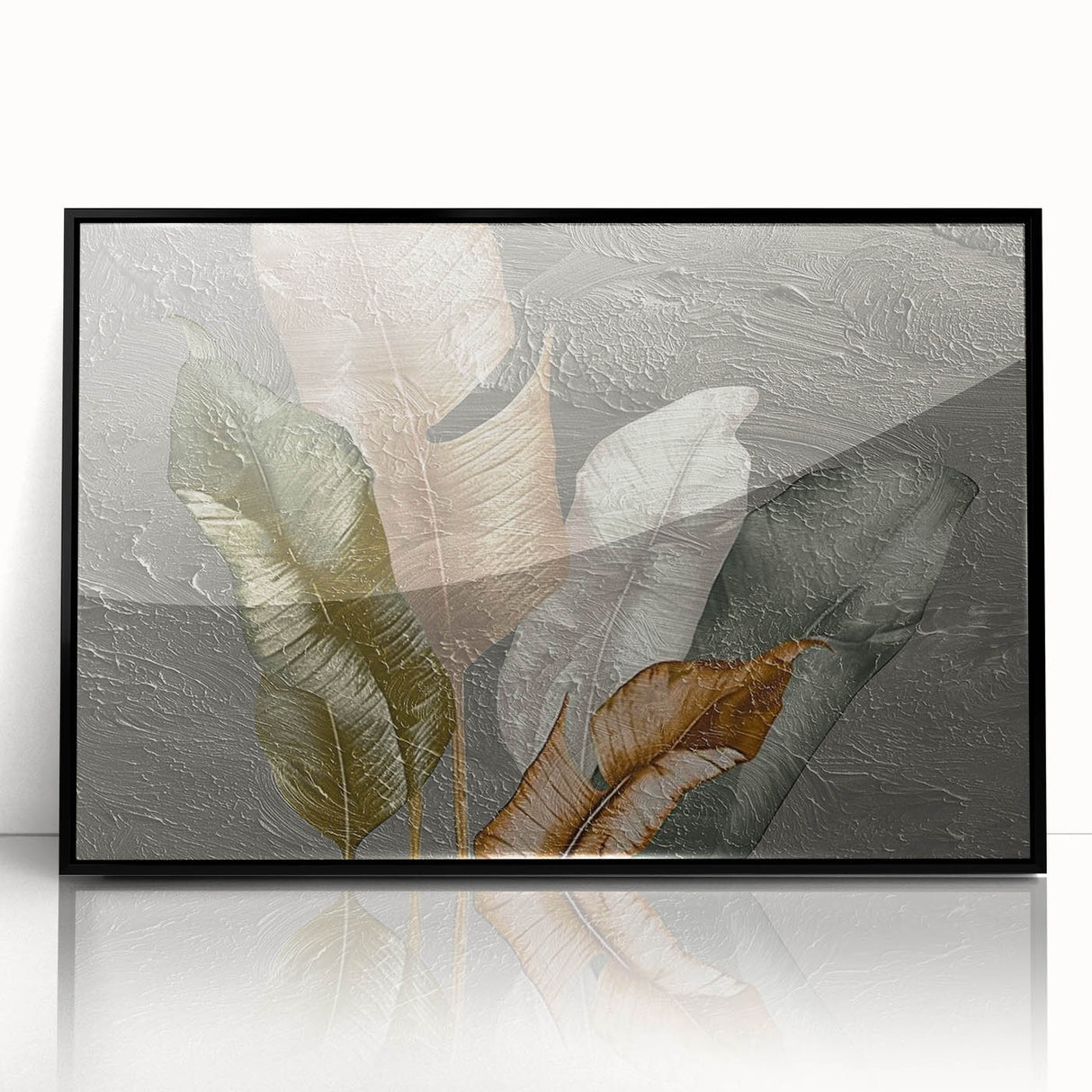 Framed wall art featuring an abstract design composed of colorful strokes and lines, set against a sleek black frame, ideal for modern home decor.