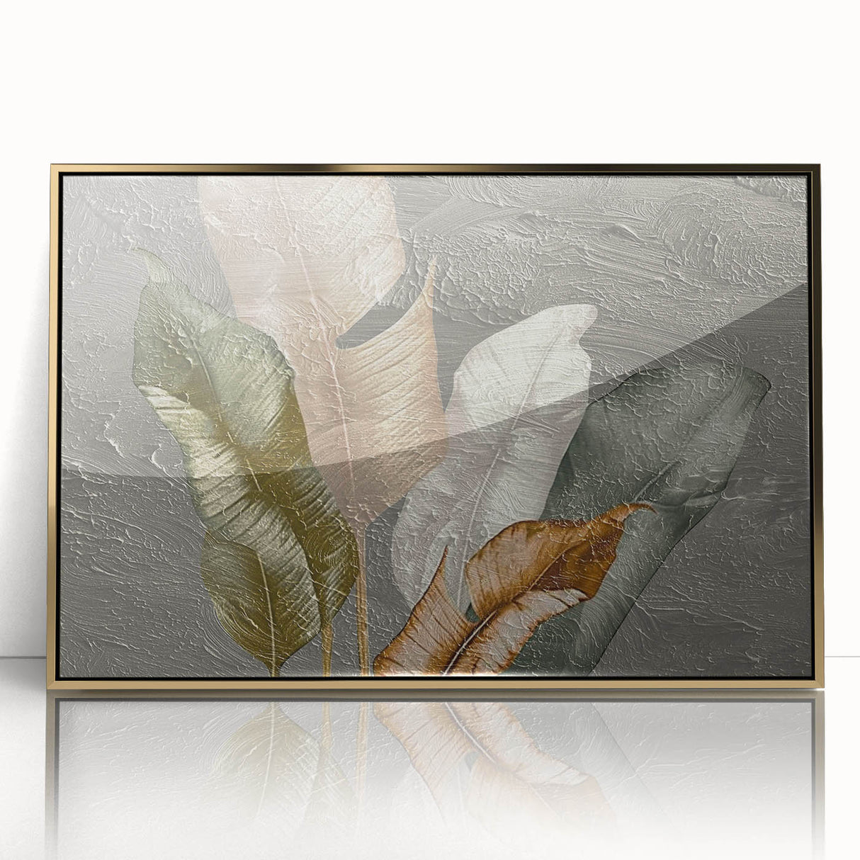 Framed wall art featuring abstract strokes and lines in gold and white, showcasing a modern design perfect for contemporary decor in living spaces or offices.