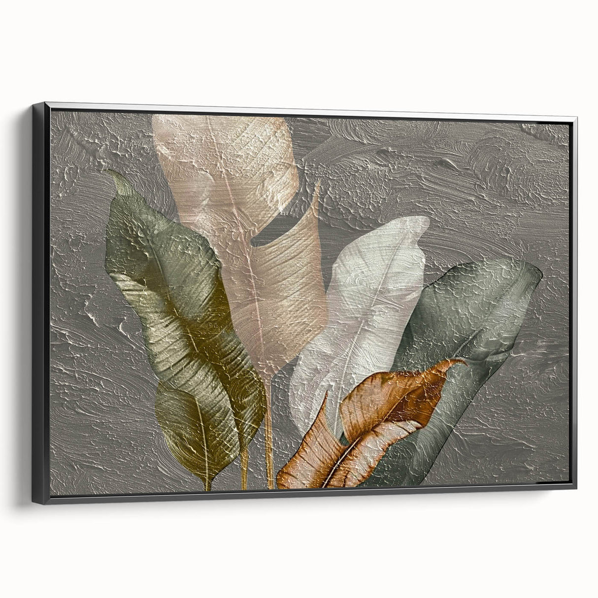 Framed canvas wall art showcasing an abstract design of colorful strokes and lines, featuring a sleek black frame and side view for depth. Perfect for modern decor.