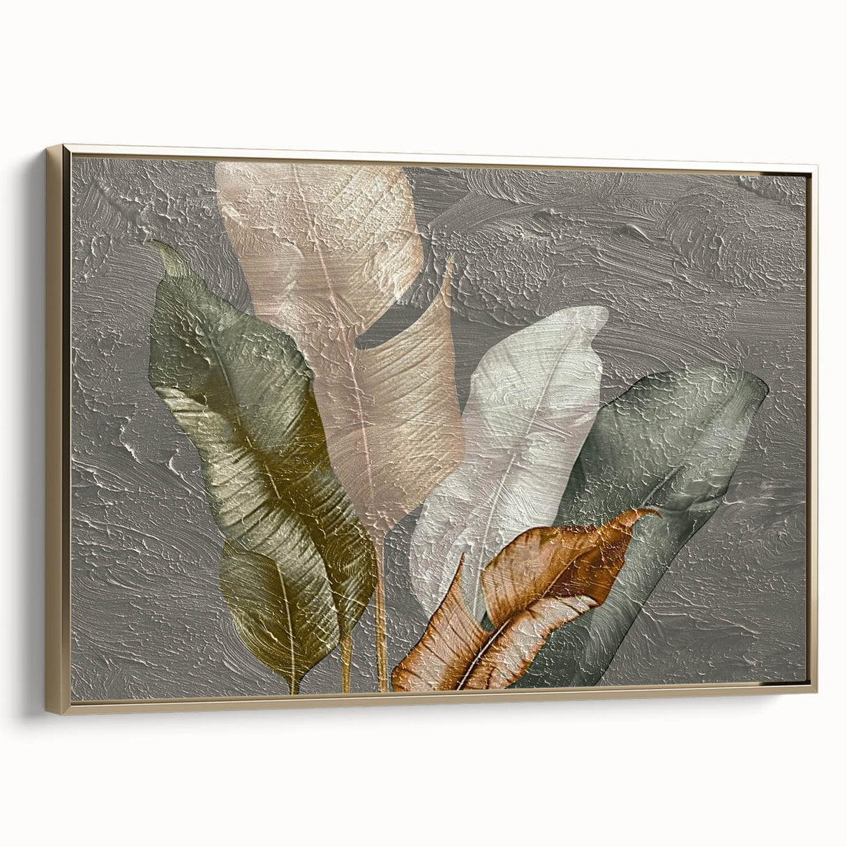 Framed canvas wall art featuring an abstract design of gold strokes and lines, showcasing a modern aesthetic with a sleek side view, perfect for contemporary decor.