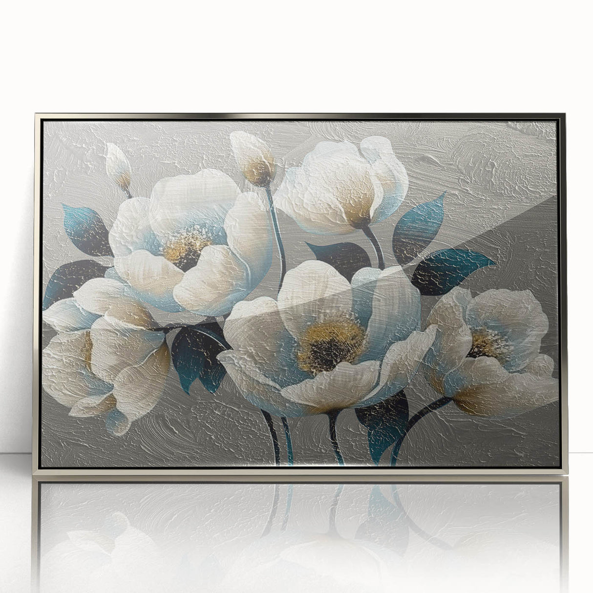 Framed wall art showcasing an abstract design of colorful strokes and lines in a sleek silver frame, ideal for modern home decor and artistic interiors.