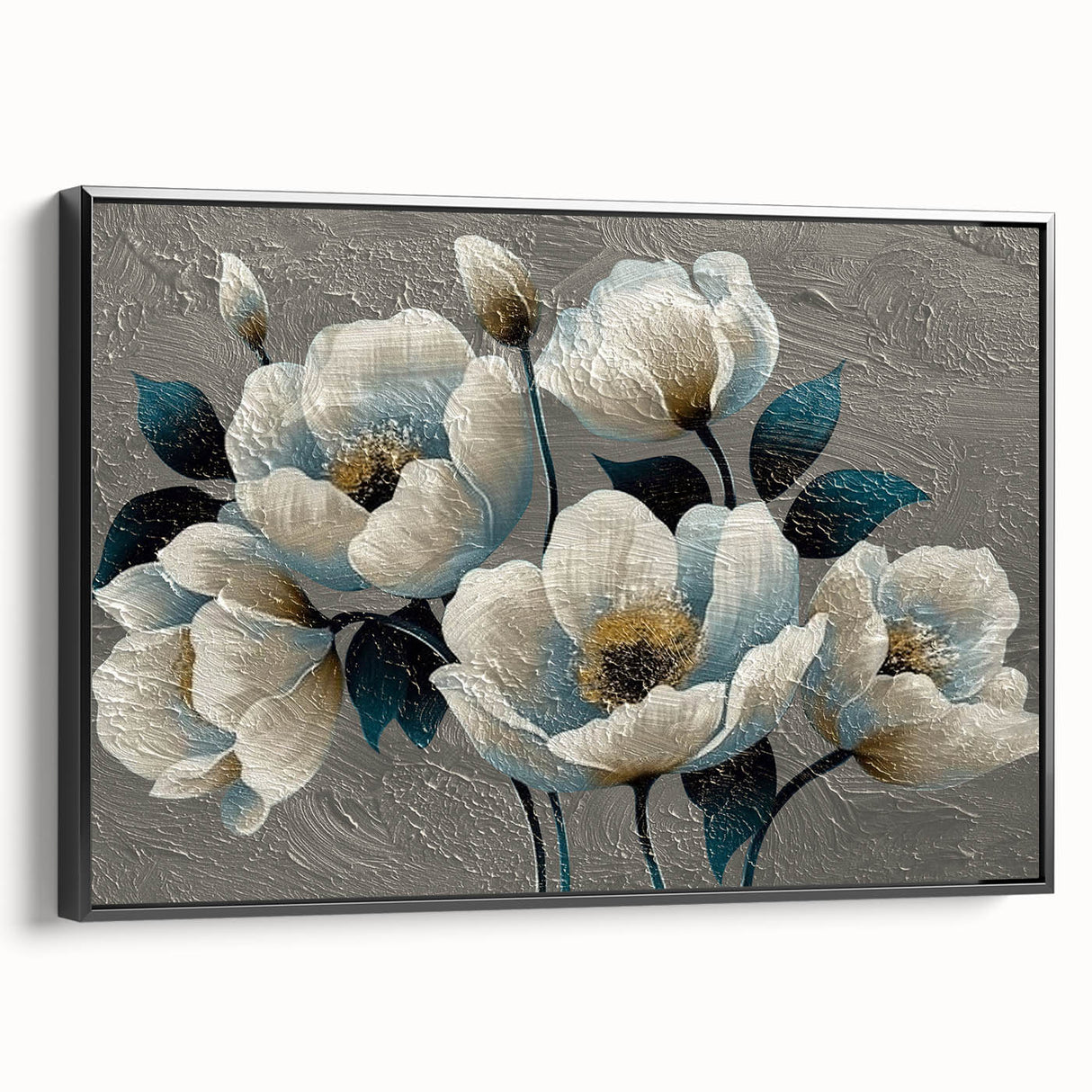 Framed canvas wall art showcasing an abstract design of vibrant strokes and lines in a modern aesthetic. The piece features a sleek black frame, enhancing its contemporary appeal for stylish home décor.