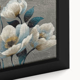 Framed wall art featuring an abstract design with colorful strokes and lines, showcasing vibrant hues of blue, orange, and yellow, perfect for modern decor.