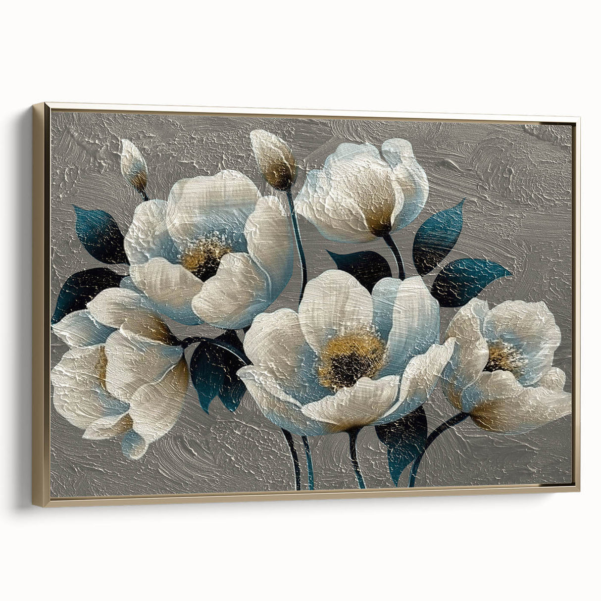 Framed canvas wall art showcasing an abstract design of gold strokes and lines, offering a modern aesthetic with a sleek profile, perfect for contemporary decor.