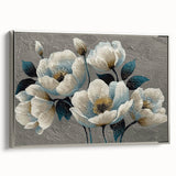 Framed canvas wall art featuring abstract strokes and lines in silver hues, showcasing a modern design ideal for contemporary decor. Perfect for enhancing living spaces.