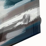 Close-up of a vibrant abstract wall art piece featuring dynamic strokes and lines in shades of blue, yellow, and black, ideal for modern home decor.