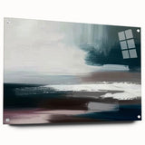 Abstract wall art featuring dynamic strokes and lines in vibrant colors, displayed in a sleek acrylic glass frame with pins for mounting, perfect for modern decor.