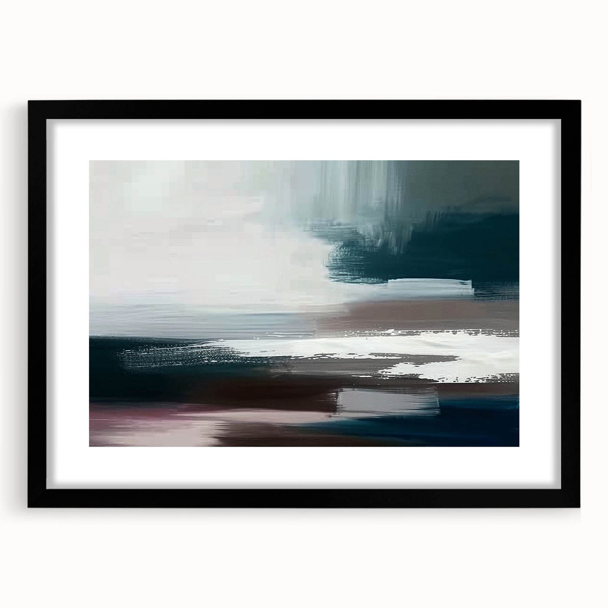 Abstract strokes and lines design in a framed wall art piece, featuring a sleek black frame and matting, ideal for modern home decor and artistic spaces.