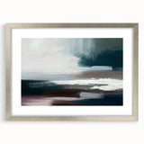 Abstract strokes and lines design in a modern wall art piece, framed with a silver finish and matting, showcasing a minimalist aesthetic perfect for contemporary decor.