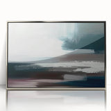 Framed wall art featuring an abstract design of colorful strokes and lines in a modern style, highlighted with a silver-acrylic frame, perfect for contemporary decor.