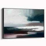 Framed canvas artwork showcasing an abstract design of colorful strokes and lines, featuring a sleek black frame, ideal for modern home decor.