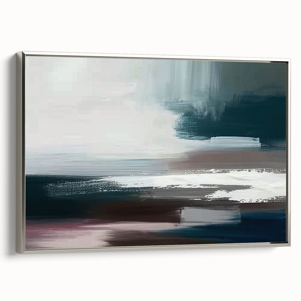 Framed wall art featuring an abstract design of strokes and lines in vibrant colors, set against a silver frame, showcasing a modern aesthetic for home decor.