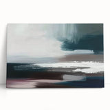 Abstract strokes and lines design on stretched canvas wall art, featuring vibrant colors of blue, orange, and yellow, perfect for modern home decor.