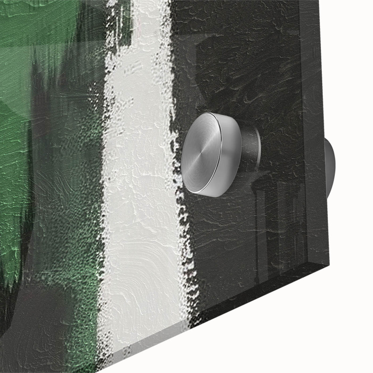 Close-up of a vibrant abstract wall art piece featuring dynamic strokes and lines in bold colors, printed on acrylic glass for a modern aesthetic. Perfect for contemporary interior decor.
