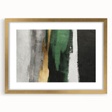 Abstract wall art featuring intricate strokes and lines in soft gold and neutral tones, elegantly framed with a mat, ideal for modern interior decor.