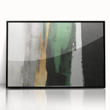 Framed wall art featuring an abstract design with colorful strokes and lines, set against a black background, ideal for modern home decor and artistic aesthetics.