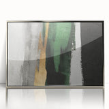 Framed acrylic wall art featuring an abstract design with colorful strokes and lines, presented in a sleek silver frame, ideal for modern home decor.