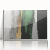 Framed acrylic wall art showcasing an abstract design of colorful strokes and lines, set against a white background, ideal for modern home decor.