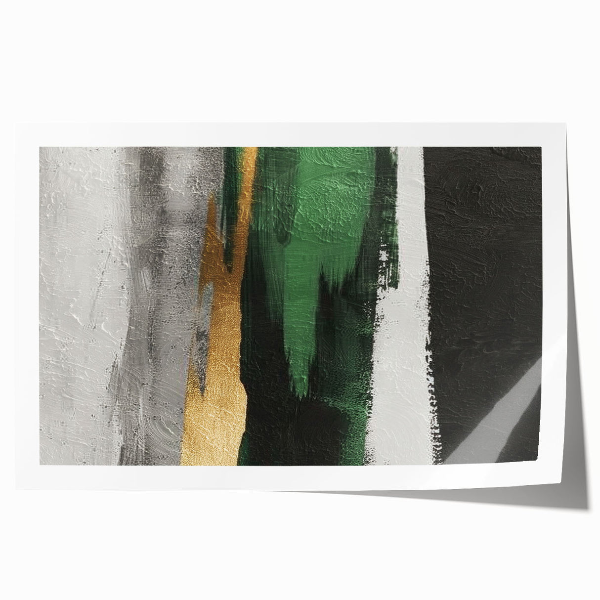 Abstract wall art print showcasing vibrant strokes and lines in shades of blue, orange, and yellow, perfect for modern home decor or office spaces.